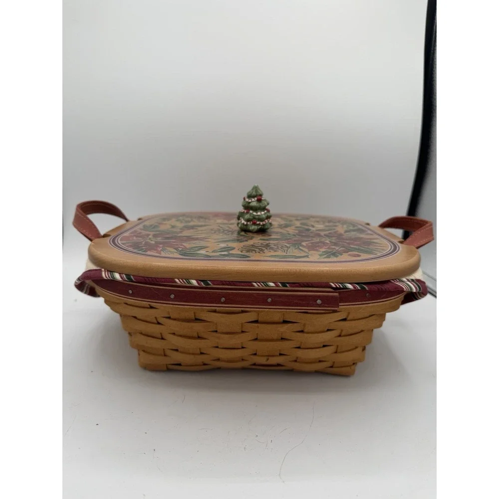Longaberger 2005 Silver Bells Basket Set 🧺 Lid, Liner, Protector & Holiday Knob